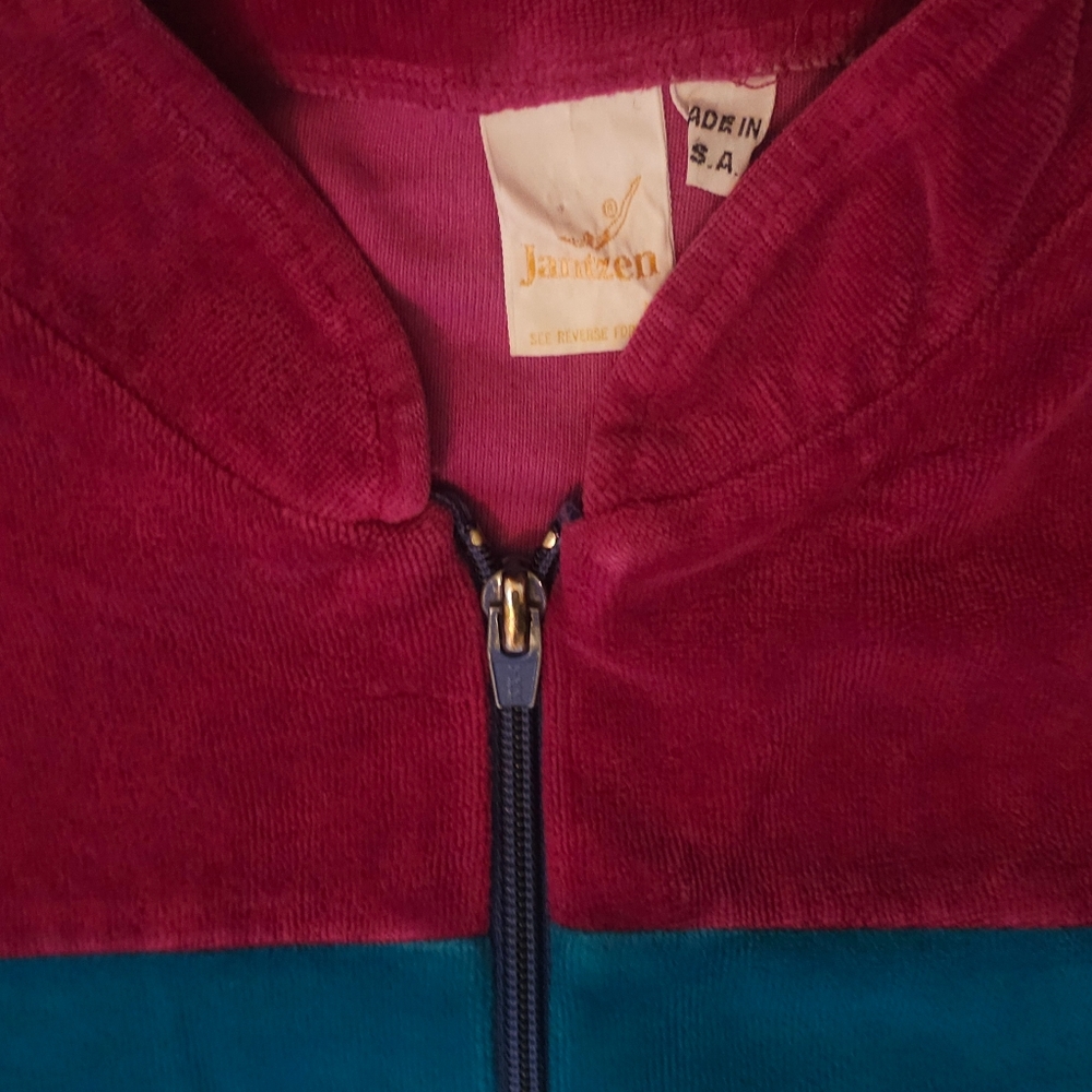 Vintage 1984 Jantzen Velour Track Suit Burgundy Blue Teal Medium - Picture 3 of 8